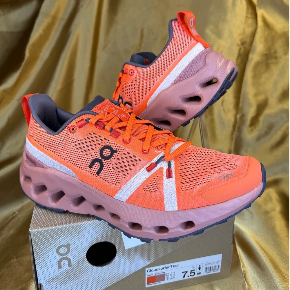 On Cloudsurfer Trail Womens 7.5 Flame Dustrose On Running Shoes Athletic Sneaker